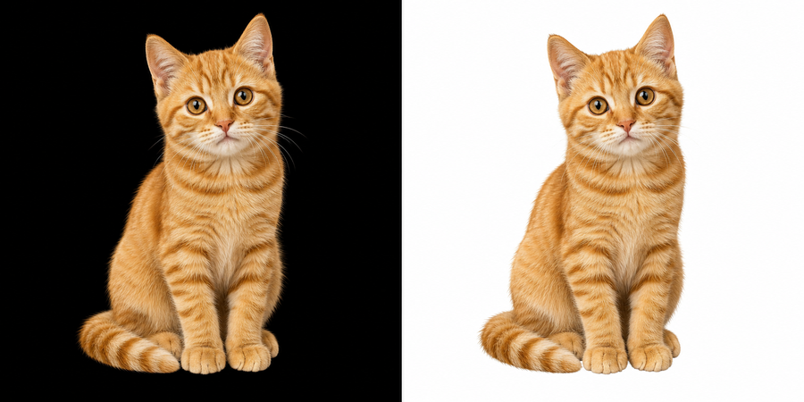 同一只猫在黑底和白底上的成对生成主图